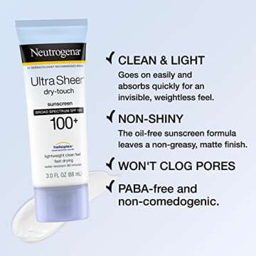 Neutrogena Ultra Sheer Dry-Touch Water Resistant and Non-Greasy Sunscreen Lotion with Broad Spectrum SPF 100+, 3 Fl Oz (Pack of 1)