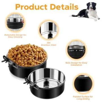 2 Pack Dog Crate Water Bowl No Spill, Black Dog Crate Bowls Hanging, Stainless Steel Dog Crate Water Food Bowls for Kennel Cage, Mountable Metal Crate Bowls for Dog Cat Puppy Bunny Birds (50oz+33oz)