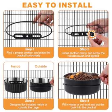 2 Pack Dog Crate Water Bowl No Spill, Black Dog Crate Bowls Hanging, Stainless Steel Dog Crate Water Food Bowls for Kennel Cage, Mountable Metal Crate Bowls for Dog Cat Puppy Bunny Birds (50oz+33oz)