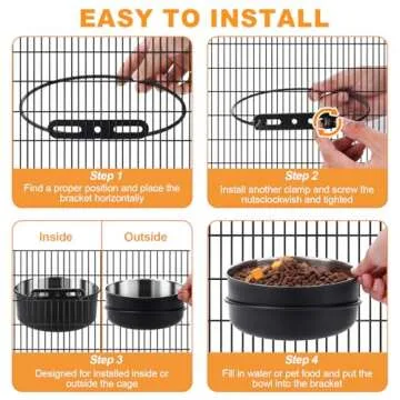 2 Pack Dog Crate Water Bowl No Spill, Black Dog Crate Bowls Hanging, Stainless Steel Dog Crate Water Food Bowls for Kennel Cage, Mountable Metal Crate Bowls for Dog Cat Puppy Bunny Birds (50oz+33oz)