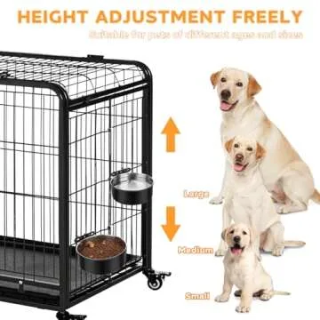 2 Pack Dog Crate Water Bowl No Spill, Black Dog Crate Bowls Hanging, Stainless Steel Dog Crate Water Food Bowls for Kennel Cage, Mountable Metal Crate Bowls for Dog Cat Puppy Bunny Birds (50oz+33oz)