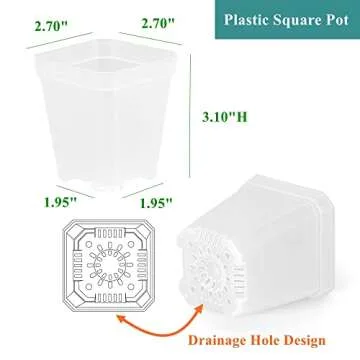 BangQiao 60 Pack Small 2.70 Inch Plastic Square Nursery Pot, Plant Starting and Transplant Planter C...