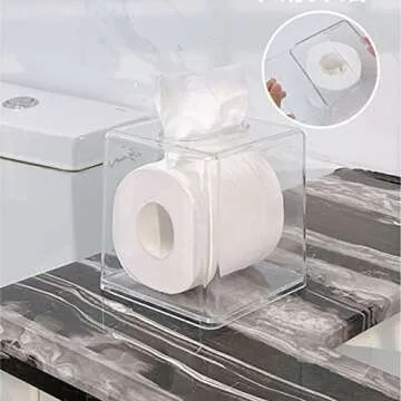 Clear Roll Tissue Box Holder with Cover Facial Tissue Dispenser Box Case for Countertop,Clear Plastic Dryer Sheet Container Napkin Organizer for Bathroom Kitchen Home,Square