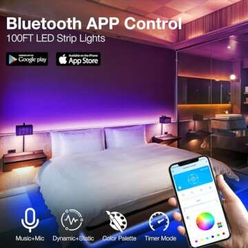 DAYBETTER LED Strip Lights 100ft, Smart Lighting with App Remote Control, RGB LED Lights for Bedroom, Music Sync Color Changing for Room Home Decor Party (1 Roll)