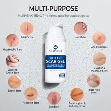 100% Silicone Scar Gel Scar Cream - Advanced Scar Gel for Surgical Scars, C-Section, Stretch Marks, Acne, Injury, Burns, Keloids, Old and New Scars 1.06oz(30g) (Maximum Strength 100% Silicone)