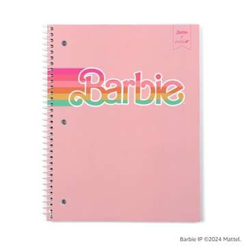 Yoobi Barbie X College Ruled Spiral Notebook Set – 3-Pack of 1 Subject Notebooks, Pink, Blue & Peach Barbie Designs – 100 Perforated 3-Hole Punched Sheets, For School, Office & Home – 10.5” x 8”