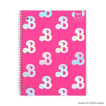 Yoobi Barbie X College Ruled Spiral Notebook Set – 3-Pack of 1 Subject Notebooks, Pink, Blue & Peach Barbie Designs – 100 Perforated 3-Hole Punched Sheets, For School, Office & Home – 10.5” x 8”