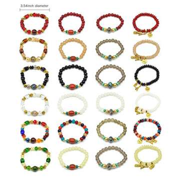 Bohemian Bracelet Sets for Women - 6 Stackable Stretch Bracelets Multi-color Boho Jewelry Hippie Dainty Best Friend Gift (Owl charm stretch bracelet set)