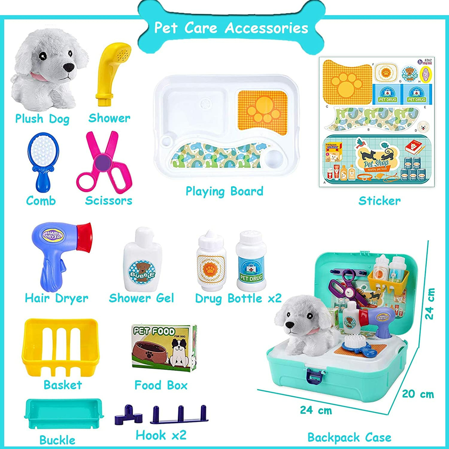 Kids Pet Care Doctor Kit Play Set - 16 Pcs