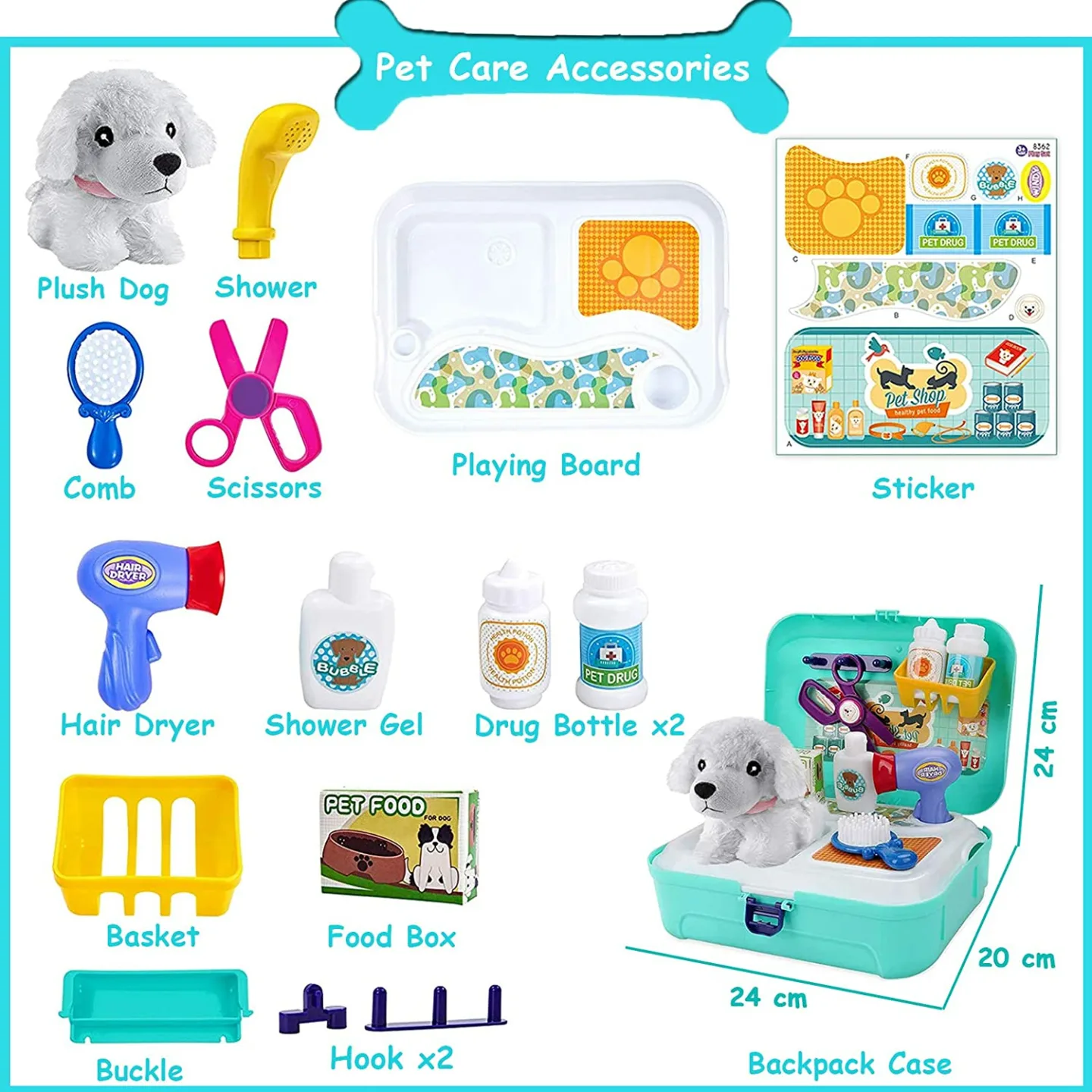 Kids Pet Care Doctor Kit Play Set - 16 Pcs