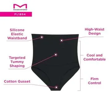 Maidenform Women’s Firm Control High Waist Shapewear Fajas Brief FL1854, Black, Medium