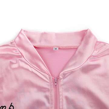 NielijuanST 50S Pink Satin Zipper Jacket with Polka Dot Scarf Cat Eye Glasses Women Girls Hen Night ...