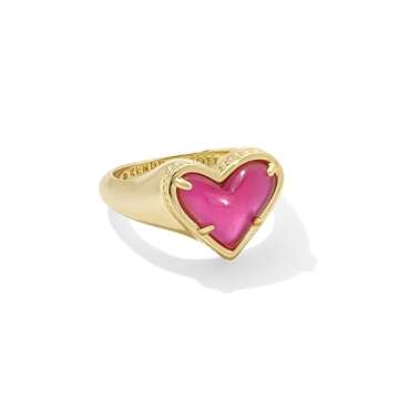 Kendra Scott Framed Ari Heart Band Ring - Romantic Design in 14k Gold-Plated Brass
