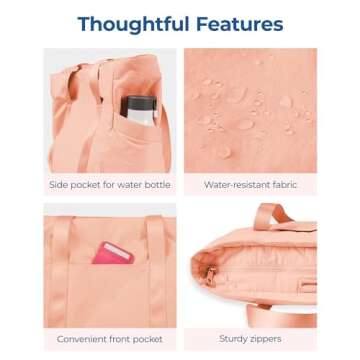 BAGSMART Tote Bag for Women with Zipper, Gym Tote with Compartments, Work Tote Nurse Dance Yoga Bag for Sport, Travel