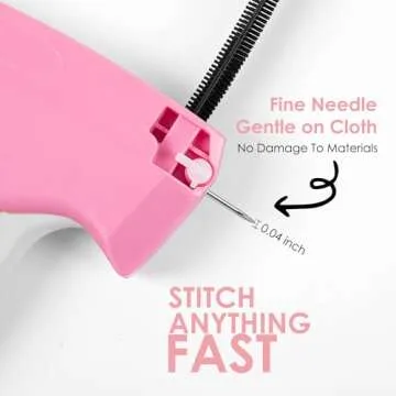 Stitch Gun for Clothes - Handheld Stitch Tag Gun Quick Clothing Fixer - Tagging Gun - Sewing Kit Includes 6 Needle, 1000 Black Fasteners & 1000 White Fasteners (Pink)