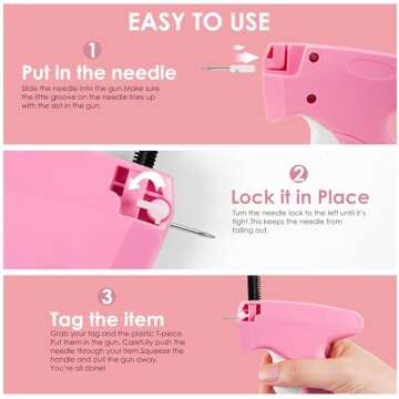 Stitch Gun for Clothes - Handheld Stitch Tag Gun Quick Clothing Fixer - Tagging Gun - Sewing Kit Includes 6 Needle, 1000 Black Fasteners & 1000 White Fasteners (Pink)