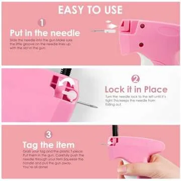 Stitch Gun for Clothes - Handheld Stitch Tag Gun Quick Clothing Fixer - Tagging Gun - Sewing Kit Includes 6 Needle, 1000 Black Fasteners & 1000 White Fasteners (Pink)