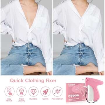 Stitch Gun for Clothes - Handheld Stitch Tag Gun Quick Clothing Fixer - Tagging Gun - Sewing Kit Includes 6 Needle, 1000 Black Fasteners & 1000 White Fasteners (Pink)