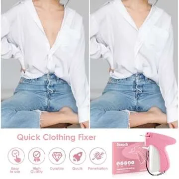 Stitch Gun for Clothes - Handheld Stitch Tag Gun Quick Clothing Fixer - Tagging Gun - Sewing Kit Includes 6 Needle, 1000 Black Fasteners & 1000 White Fasteners (Pink)