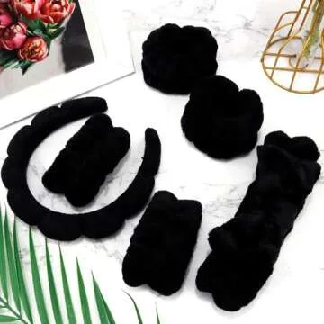 AOPRIE SPA Headbands for Washing Face Makeup Headbands with Bow Hair Band Women Facial Head Band Wrist Towel Wraps For Shower Face Mask Black, 6 Pack