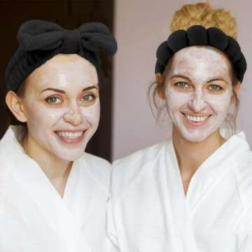 AOPRIE SPA Headbands for Washing Face Makeup Headbands with Bow Hair Band Women Facial Head Band Wrist Towel Wraps For Shower Face Mask Black, 6 Pack