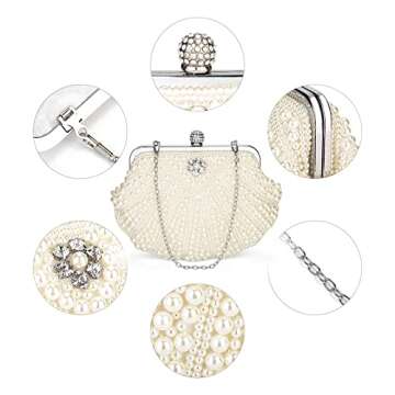 UBORSE Women Pearl Clutch Bag Noble Crystal Beaded Evening Wedding with Chain (Pearl white)