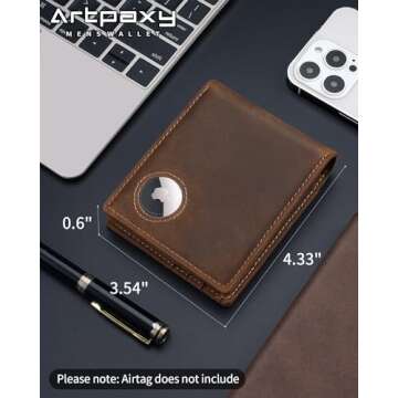 Men's Wallet with AirTag Holder - Bifold Leather RFID Blocking, 12 Card Slots