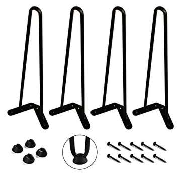 WELLAND 19" Satin Black Hairpin Metal Legs 1/2” Diameter Set of 4 with Free Screws Use to Home DIY...