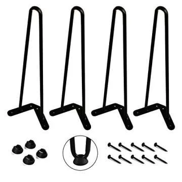 WELLAND 19" Satin Black Hairpin Metal Legs 1/2” Diameter Set of 4 with Free Screws Use to Home DIY...