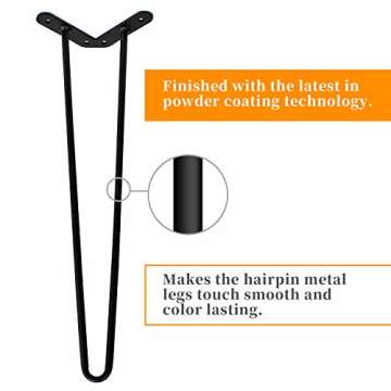 WELLAND 19" Satin Black Hairpin Metal Legs 1/2” Diameter Set of 4 with Free Screws Use to Home DIY Projects for Furniture