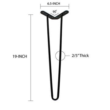WELLAND 19" Satin Black Hairpin Metal Legs 1/2” Diameter Set of 4 with Free Screws Use to Home DIY Projects for Furniture