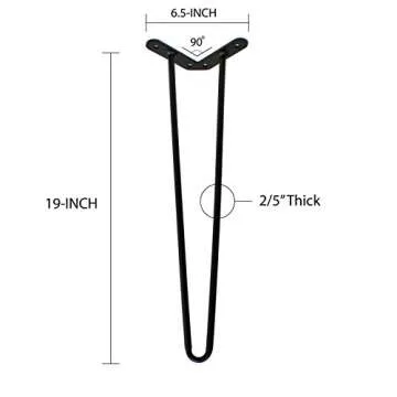 WELLAND 19" Satin Black Hairpin Metal Legs 1/2” Diameter Set of 4 with Free Screws Use to Home DIY Projects for Furniture