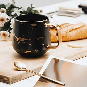 Clapoyis Ceramic Coffee Cup for Valentines, Christmas Porcelain Mug Set Gifts for woman, Mother's Father's Day Presents, Housewarming Birthday Tea Set with Gift Box 13.5oz/400mL (black)