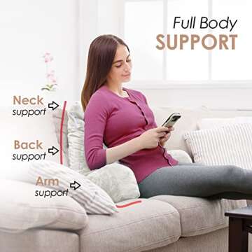 Nestl Reading Pillow Standard Bed Pillow, Back Pillow for Sitting in Bed Shredded Memory Foam Chair Pillow, Reading & Bed Rest Pillows White Back Pillow for Bed, Bed Chair Arm Pillow with Pockets