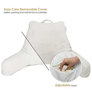 Nestl Reading Pillow Standard Bed Pillow, Back Pillow for Sitting in Bed Shredded Memory Foam Chair Pillow, Reading & Bed Rest Pillows White Back Pillow for Bed, Bed Chair Arm Pillow with Pockets