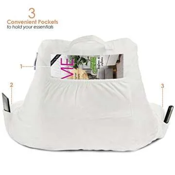 Nestl Reading Pillow Standard Bed Pillow, Back Pillow for Sitting in Bed Shredded Memory Foam Chair Pillow, Reading & Bed Rest Pillows White Back Pillow for Bed, Bed Chair Arm Pillow with Pockets