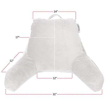 Nestl Reading Pillow Standard Bed Pillow, Back Pillow for Sitting in Bed Shredded Memory Foam Chair Pillow, Reading & Bed Rest Pillows White Back Pillow for Bed, Bed Chair Arm Pillow with Pockets