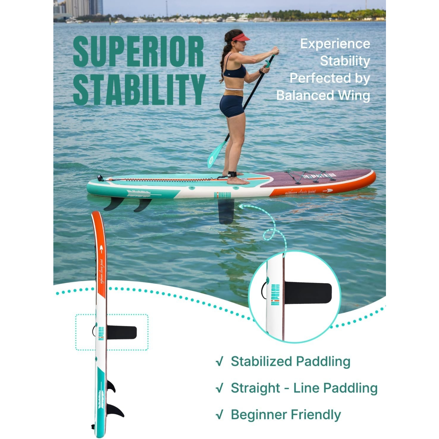 Niphean Inflatable Stand Up Paddle Board with SUP Accessories, Anti-Slip EVA Deck, 10’6’’ Inflatable Paddle Boards for Adults & Youth of All Skill Levels