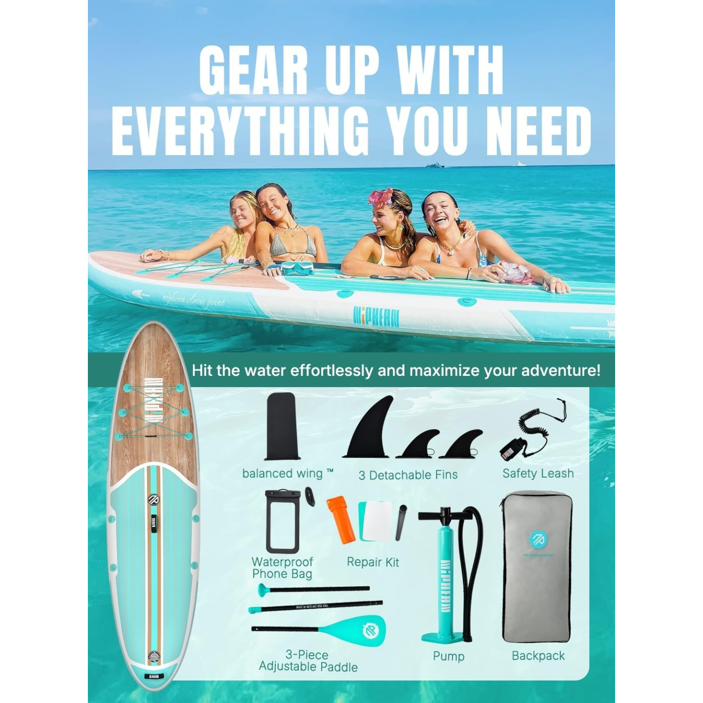 Niphean Inflatable Stand Up Paddle Board with SUP Accessories, Anti-Slip EVA Deck, 10’6’’ Inflatable Paddle Boards for Adults & Youth of All Skill Levels