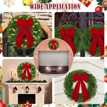 Daifunli 2 Pack 20 Inch Light Up Christmas Norfolk Pine Wreaths with Red Bows Artificial Real Touch Green Pine Wreath with Pre-Lit LED Light for Front Door Wall Mantle Outdoor Xmas Windows Porch Decor