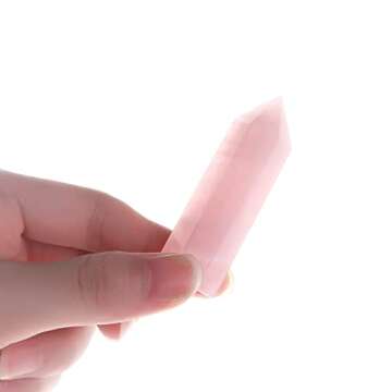 2" Rose Quartz Healing Crystals Wands Stones Hexagonal Point Real Gemstones Natural Reiki Spiritual Meditation Therapy Protection Crystal Decor for Home Desk Office