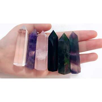 2" Rose Quartz Healing Crystals Wands Stones Hexagonal Point Real Gemstones Natural Reiki Spiritual Meditation Therapy Protection Crystal Decor for Home Desk Office