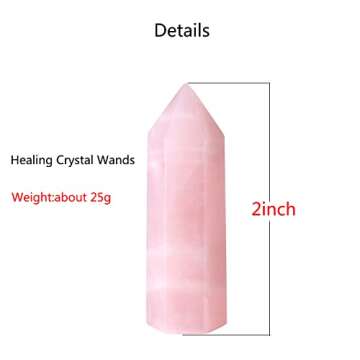 2" Rose Quartz Healing Crystals Wands Stones Hexagonal Point Real Gemstones Natural Reiki Spiritual Meditation Therapy Protection Crystal Decor for Home Desk Office