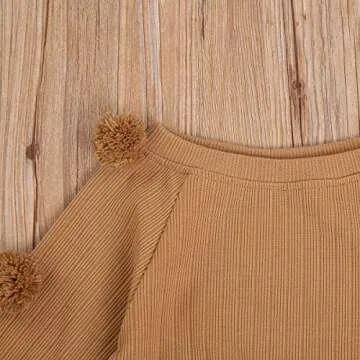 RSRZRCJ Kids Toddler Baby Girl Fall Winter Outfit Long Sleeve Pompom Knitted Shirt Sweater Top Button Skirt 2PCS Clothes Set (Khaki, 6-7 Years)