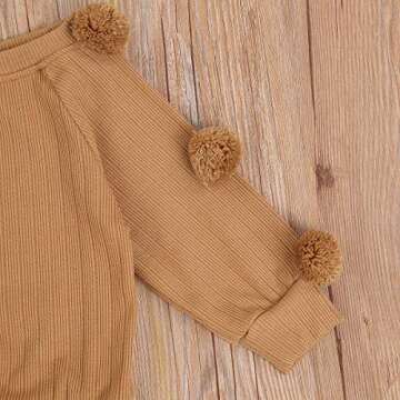 RSRZRCJ Kids Toddler Baby Girl Fall Winter Outfit Long Sleeve Pompom Knitted Shirt Sweater Top Button Skirt 2PCS Clothes Set (Khaki, 6-7 Years)