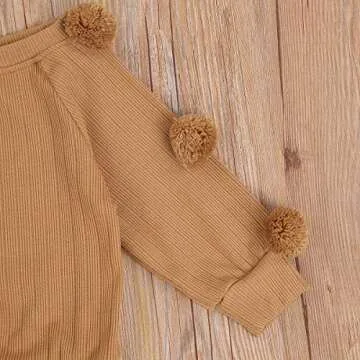 RSRZRCJ Kids Toddler Baby Girl Fall Winter Outfit Long Sleeve Pompom Knitted Shirt Sweater Top Button Skirt 2PCS Clothes Set (Khaki, 6-7 Years)