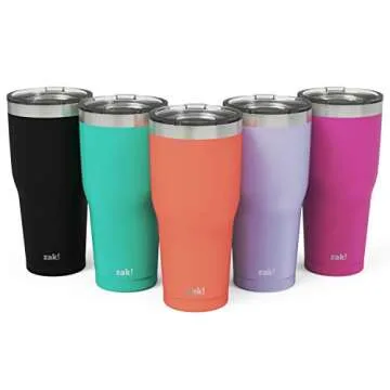 Zak Designs Double Wall Stainless Steel Vacuum Insulated Tumbler with Slide Lid and Splash-Proof Design Metal Water Bottle is Perfect for Outdoor Activity (30oz, Peony, 18/8, BPA-Free)