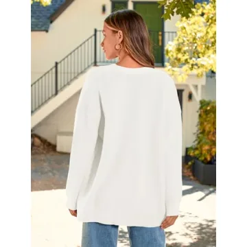 LILLUSORY Women Oversized Cardigan Sweater Fall Outfits Cloth Fashion V Neck Knit Button Front Casual Trendy Tops White Medium