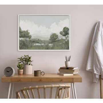 Kate and Laurel Sylvie Beaded Shades of Olive Vintage Framed Canvas Wall Art by Mary Sparrow, 23x33 White, Modern Abstract Tree Landscape Art for Wall