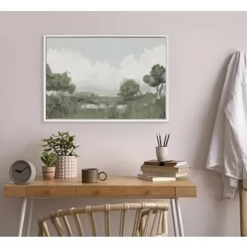 Kate and Laurel Sylvie Beaded Shades of Olive Vintage Framed Canvas Wall Art by Mary Sparrow, 23x33 White, Modern Abstract Tree Landscape Art for Wall